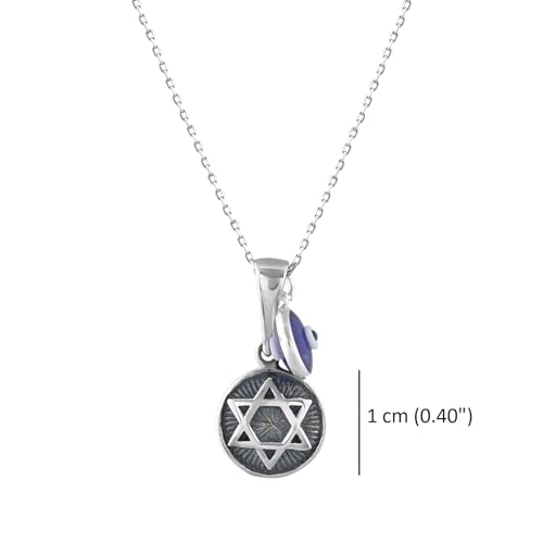 MYSTIC JEWELS By Dalia - 925 Sterling Silver Round Star of David Pendant with a 7mm Turkish Evil Eye Charm Dangling for Evil Eye (Pendant)