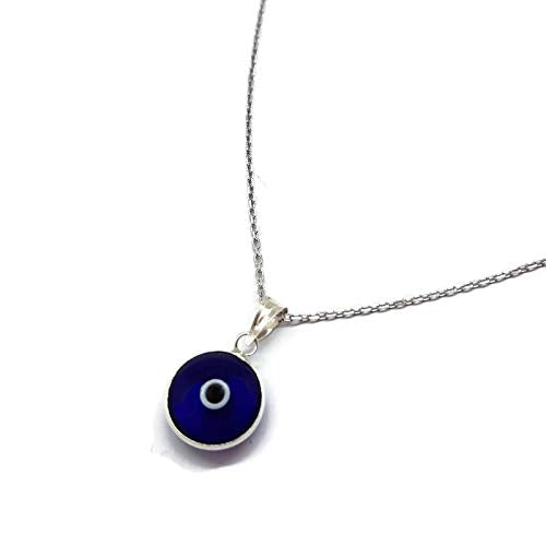 MYSTIC JEWELS by Dalia - Blue crystal evil eye necklace for good luck - 925 sterling silver - - Chain 40 to 45 cm Length, to give as a gift for evil eye protection (Strong Transparent Blue)