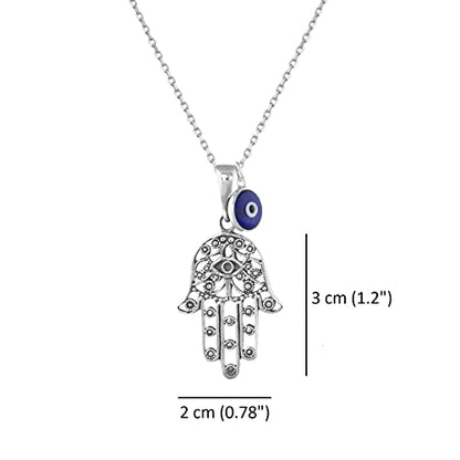 MYSTIC JEWELS By Dalia - 925 Sterling Silver Hamsa Necklace with a 7mm Evil Eye Pendant Hanging (Filigree)