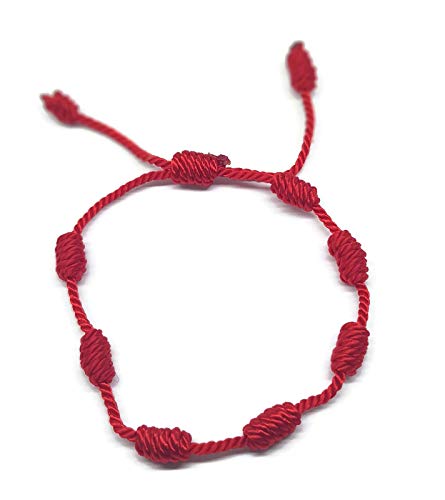 MYSTIC JEWELS By Dalia - Kabbalah bracelet - 7 knots red thread cord - unisex - adjustable - evil eye protection, good luck, good luck