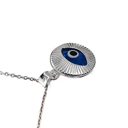 MYSTIC JEWELS by Dalia - Crystal and 925 Sterling Silver Evil Eye Necklace - Round Turkish Eye for Gifting
