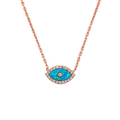 MYSTIC JEWELS by Dalia - Opal Necklace in the Shape of a Turkish Eye, 925 Sterling Silver with Cubic Zirconia (Pink)