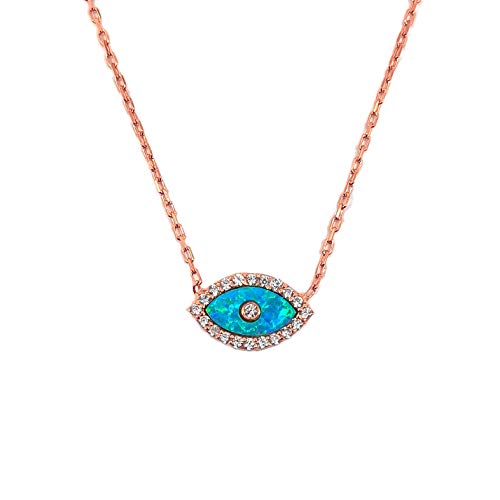MYSTIC JEWELS by Dalia - Opal Necklace in the Shape of a Turkish Eye, 925 Sterling Silver with Cubic Zirconia (Pink)
