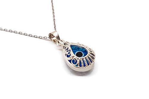 Mystic Jewels By Dalia - Crystal and 925 Sterling Silver Evil Eye Necklace - Filigree Turkish Eye in Drop Shape