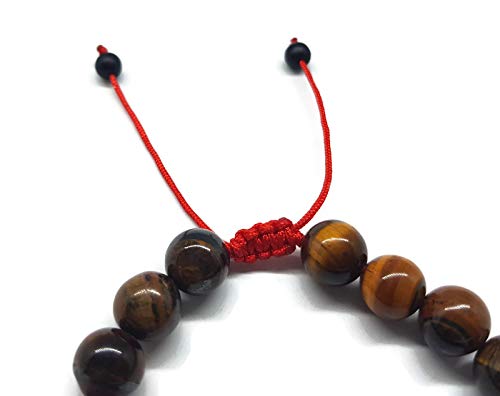 MYSTIC JEWELS by Dalia - Chakra Bracelet 19 Pieces of Tiger Eye Stone 8mm Red Wool Adjustable Tibetan Buddhist Prayer Mala Wrist Unisex Ball Bracelet