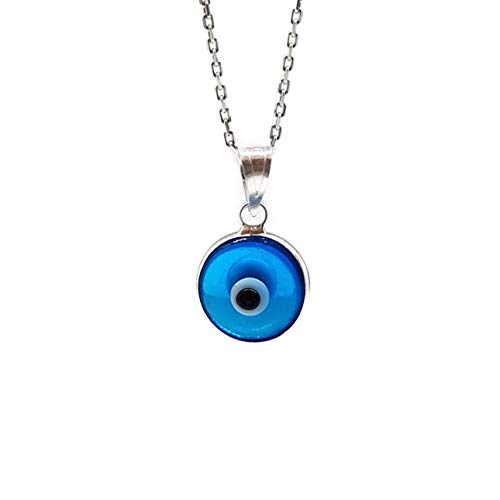 MYSTIC JEWELS By Dalia - Blue Crystal Evil Eye Necklace for Good Luck - 925 Sterling Silver - Chain 40 to 45 cm Length, to Give as a Gift for Evil Eye Protection (Light Blue)