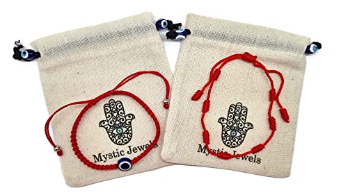 MYSTIC JEWELS by Dalia - 7 knots Red Thread Bracelet - Adjustable protection and evil eye bracelet, lucky amulet, handmade, unisex (Model 3)