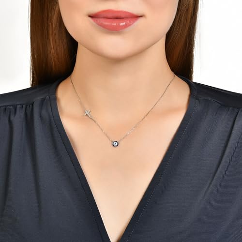 MYSTIC JEWELS By Dalia - 925 Sterling Silver Cross and Evil Eye Cubic Zirconia Necklace for Good Luck, Gift for New Year, Birthday