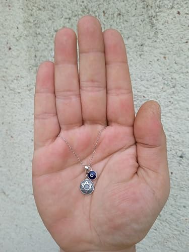 MYSTIC JEWELS By Dalia - 925 Sterling Silver Round Star of David Pendant with a 7mm Turkish Evil Eye Charm Dangling for Evil Eye (Pendant)