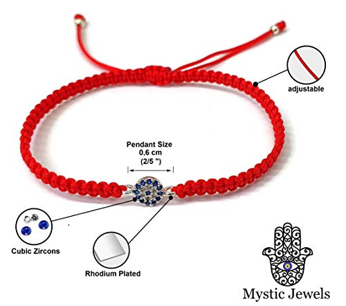 MYSTIC JEWELS by Dalia - Classic evil eye macrame bracelet in blue and white zircons for good luck (Red)