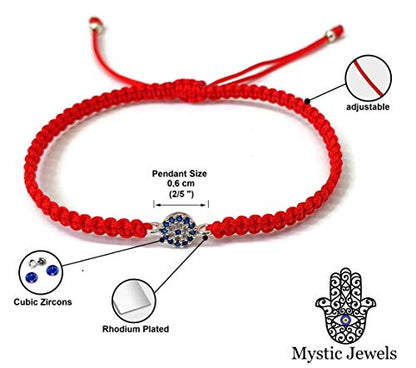 MYSTIC JEWELS by Dalia - Classic evil eye macrame bracelet in blue and white zircons for good luck (Red)
