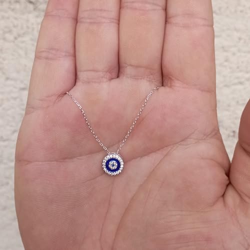 MYSTIC JEWELS By Dalia - Round 925 Sterling Silver Necklace, evil eye with cubic and enameled zirconia, gift for women