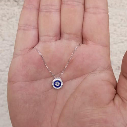 MYSTIC JEWELS By Dalia - Round 925 Sterling Silver Necklace, evil eye with cubic and enameled zirconia, gift for women
