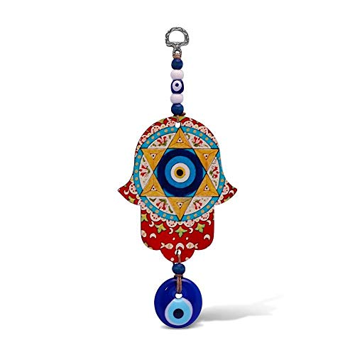 MYSTIC JEWELS - Hamsa of the Hand of Fatima in wood with Turkish eye for Good Luck and Energy at Home (Color 6)