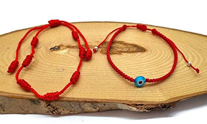 MYSTIC JEWELS by Dalia - 7 knots Red Thread Bracelet - Adjustable protection and evil eye bracelet, lucky amulet, handmade, unisex (Model 7)
