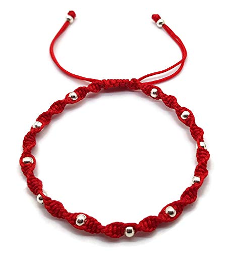 MYSTIC JEWELS - Colorful Thread Kabbalah Bracelet with balls, amulet, evil eye protection, good luck, good luck (Red)