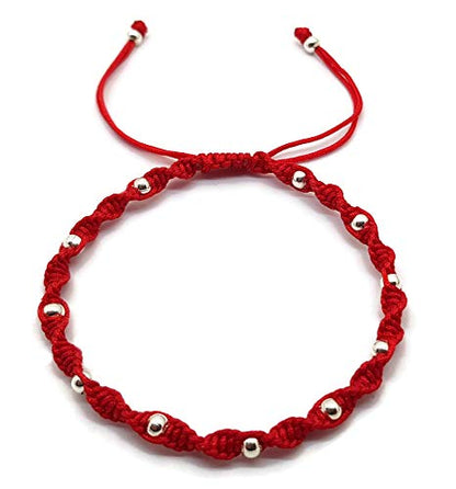 MYSTIC JEWELS - Colorful Thread Kabbalah Bracelet with balls, amulet, evil eye protection, good luck, good luck (Red)
