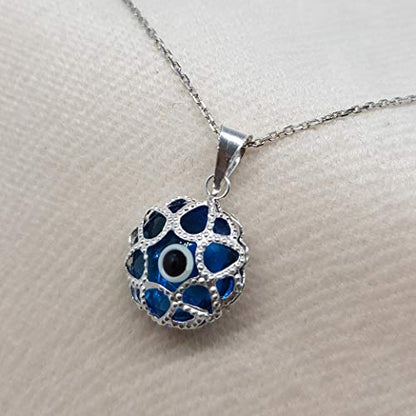 Mystic Jewels By Dalia - Crystal and 925 Sterling Silver Evil Eye Necklace - Filigree Turkish Eye - - for Men and Women