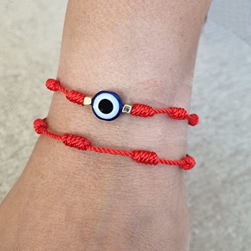 MYSTIC JEWELS by Dalia - 7 knots Red Thread Bracelet - Adjustable protection and evil eye bracelet, lucky amulet, handmade, unisex (Model 2)