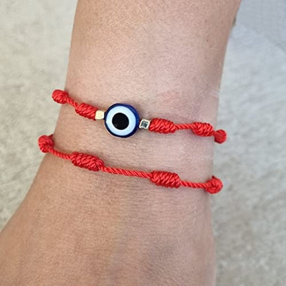 MYSTIC JEWELS by Dalia - 7 knots Red Thread Bracelet - Adjustable protection and evil eye bracelet, lucky amulet, handmade, unisex (Model 2)
