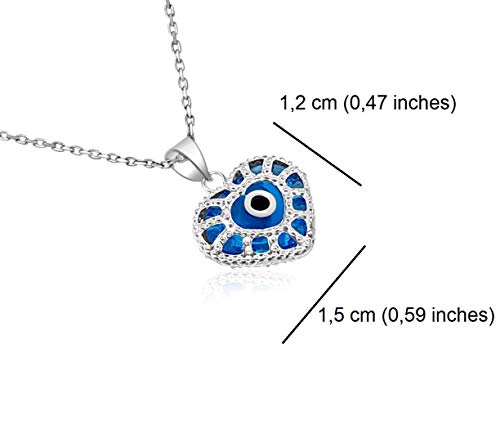 MYSTIC JEWELS by Dalia - Crystal and 925 Sterling Silver Evil Eye Necklace - Turkish Eye (Heart)