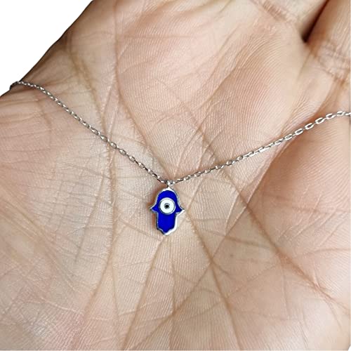 MYSTIC JEWELS By Dalia - 925 Sterling Silver Necklace, Hamsa (Hand of Fatima) enamelled evil eye, ideal for gifting (Silver)