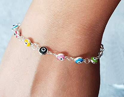 MYSTIC JEWELS by Dalia - Silver Evil Eye Bracelet - 19cm (Light Blue) (Multicolor)