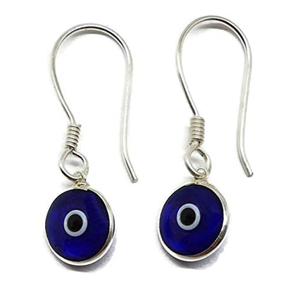 MYSTIC JEWELS By Dalia - 925 Sterling Silver Drop Earring - round Turkish eye for good Luck (Transparent Strong Blue)