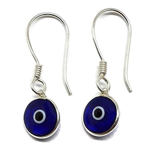 MYSTIC JEWELS By Dalia - 925 Sterling Silver Drop Earring - round Turkish eye for good Luck (Transparent Strong Blue)