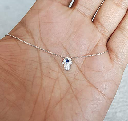 MYSTIC JEWELS by Dalia - Hand of Fatima Necklace with Good Luck Pendant - Minimalist - 925 Sterling Silver to protect you (Silver)