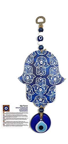 MYSTIC JEWELS - Hamsa of the Hand of Fatima in wood with Turkish eye for Good Luck and Energy at Home (Color 1)
