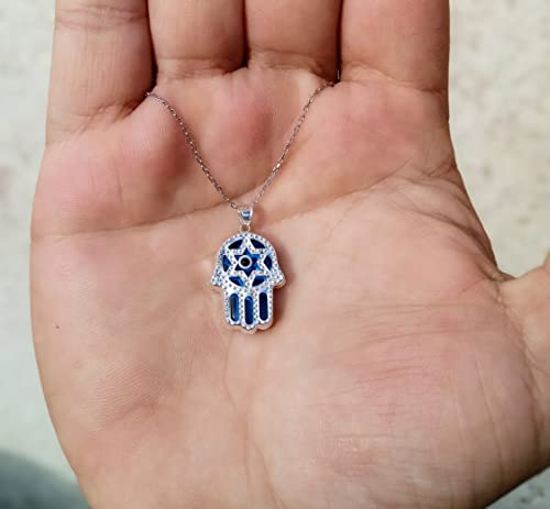 MYSTIC JEWELS By Dalia - 925 Sterling Silver and Crystal Evil Eye Necklace, Minimalist, in different Shapes (Hand, Star, Round) (Hand of Fatima)