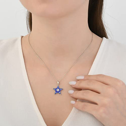 MYSTIC JEWELS By Dalia -Necklace 925 sterling silver Navy blue enamel and turquoise eyes, minimalist, Good luck Elephant or Star model (Star)