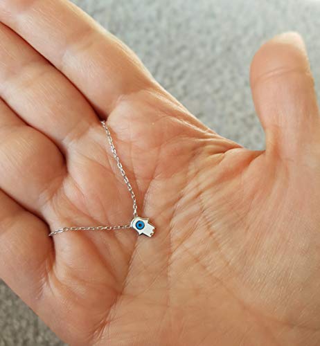 MYSTIC JEWELS by Dalia - Necklace with Turkish Eye Pendant 925 Sterling Silver Hand of Fatima and Turkish Eye to protect you (Silver)