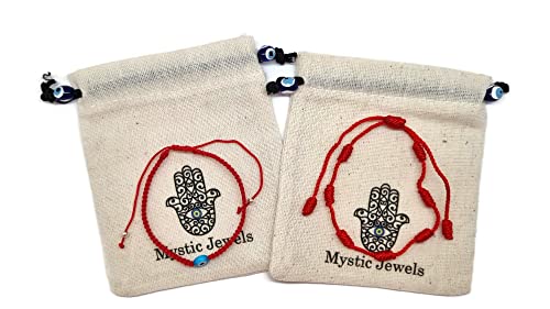 MYSTIC JEWELS by Dalia - 7 knots Red Thread Bracelet - Adjustable protection and evil eye bracelet, lucky amulet, handmade, unisex (Model 7)