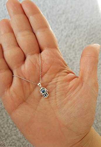 MYSTIC JEWELS by Dalia - Crystal and 925 Sterling Silver Evil Eye Necklace - Hand of Fatima - Hamsa - for Men and Women