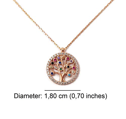 MYSTIC JEWELS by Dalia - Tree of Life Necklace - 925 Sterling Silver with Zircons (Pink)