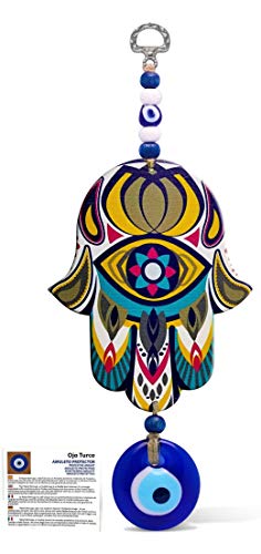 MYSTIC JEWELS - Hamsa of the Hand of Fatima in wood with Turkish eye for Good Luck and Energy at Home (Color 3)