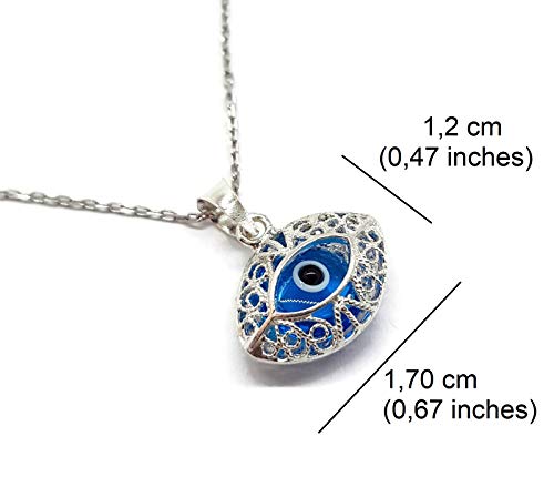 Mystic Jewels By Dalia - Crystal and 925 Sterling Silver Evil Eye Necklace - Filigree Turkish Eye - Eye Shape