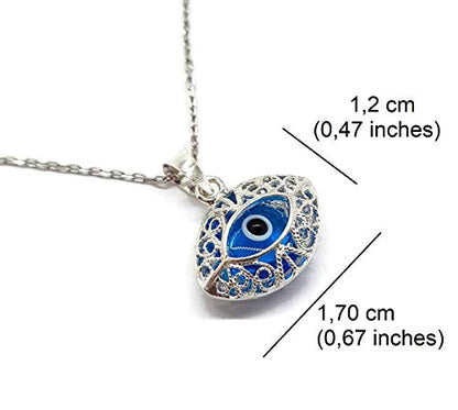 Mystic Jewels By Dalia - Crystal and 925 Sterling Silver Evil Eye Necklace - Filigree Turkish Eye - Eye Shape