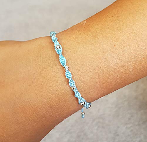MYSTIC JEWELS - Colorful Thread Kabbalah Bracelet with Balls, Amulet, Evil Eye Protection, Good Luck, Good Luck (Turquoise)