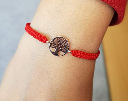 MYSTIC JEWELS by Dalia - 925 Sterling Silver Bracelet - tree of Life - in macrome Red Thread - Adjustable - to give as a gift (Silver)