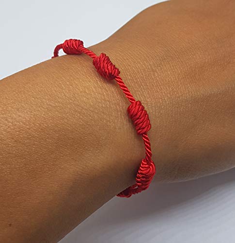 MYSTIC JEWELS By Dalia - Kabbalah bracelet - 7 knots red thread cord - unisex - adjustable - evil eye protection, good luck, good luck