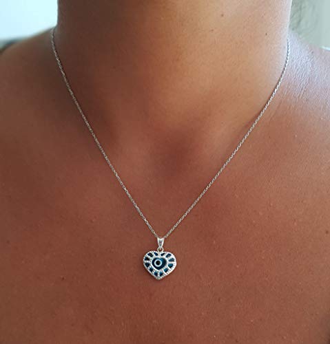 MYSTIC JEWELS by Dalia - Crystal and 925 Sterling Silver Evil Eye Necklace - Turkish Eye (Heart)