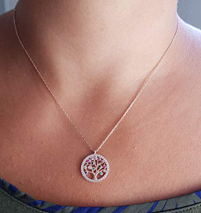 MYSTIC JEWELS by Dalia - Tree of Life Necklace - 925 Sterling Silver with Zircons (Pink)