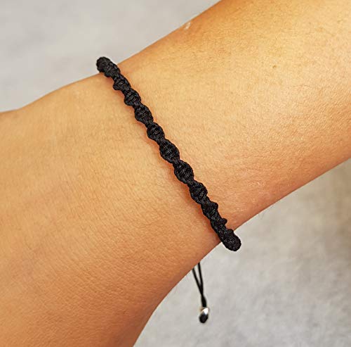 MYSTIC JEWELS - Rotating Macrame Bracelet - Colorful Thread Kabbalah, Amulet, Evil Eye Protection, Good Luck, Good Luck (Black)