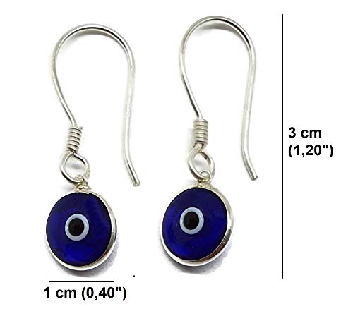 MYSTIC JEWELS By Dalia - 925 Sterling Silver Drop Earring - round Turkish eye for good Luck (Transparent Strong Blue)