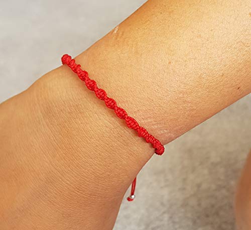 MYSTIC JEWELS - Rotating Macrame Bracelet - Colorful Thread Kabbalah, Amulet, Evil Eye Protection, Good Luck, Good Luck (Red)