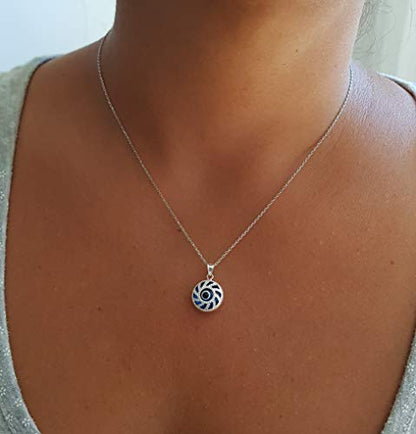 MYSTIC JEWELS by Dalia - Crystal and 925 Sterling Silver Evil Eye Necklace - Turkish Eye (Round)