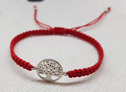 MYSTIC JEWELS by Dalia - 925 Sterling Silver Bracelet - tree of Life - in macrome Red Thread - Adjustable - to give as a gift (Silver)